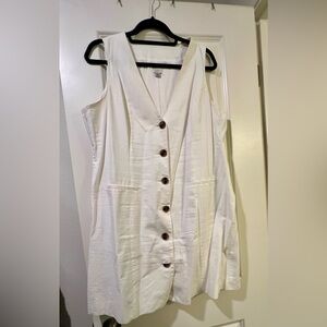 Sleeveless White Button-Down Dress